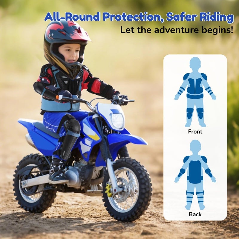 yeesport Youth Chest Protector Motocross Armor, Kids Dirt Bike Gear, Adjustable Youth Motorcycle Jacket with Elbow & Knee Pads for Cycling, Skating, Scooter Riding - Image 2
